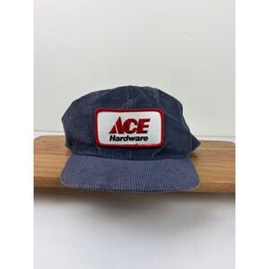 Ace Hardware Snapback Hat Blue Corduroy Vintage Workwear Patch Cap Trucker 90s